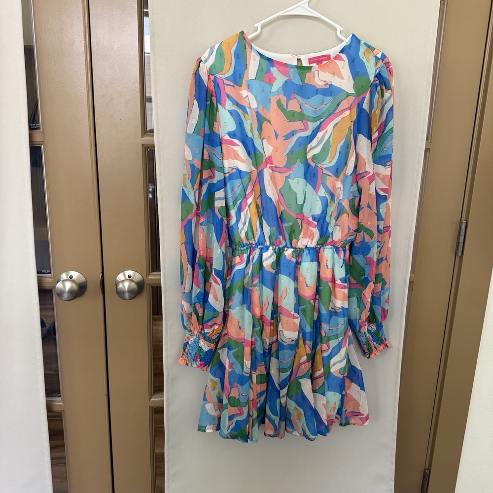 Flying Tomato Womens Large Multicolor Long Sleeve Abstract Print  Dress‎
